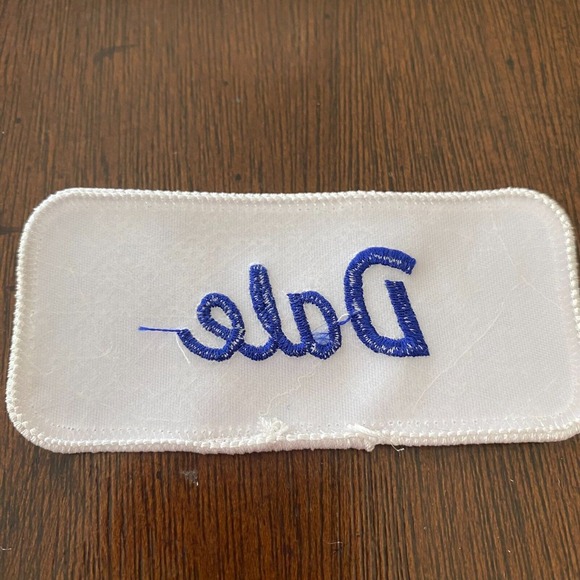 Dale Name Patch Embroidered White Royal Blue Stitch Iron-On Personalized - Picture 2 of 4